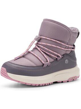 Mauve-Purple/Gray Wide Width Snow Boots for Women - Slip On Fur Lined Ankle